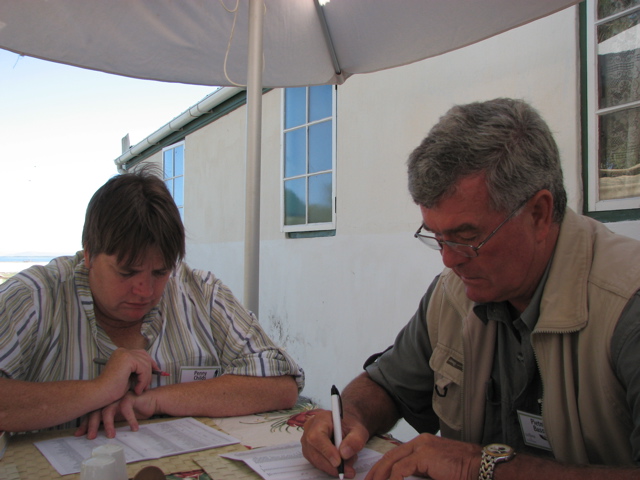 Penny and Pietman filling in the bird lists