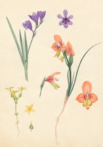 2-42a Babiana angustifolia , Gladiolus alatus, Sebaea exacoides
